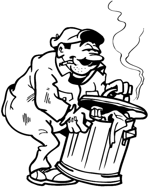 Worker picking up trash can vinyl sticker. Customize on line. Environment Pollution Conservation 034-0127
